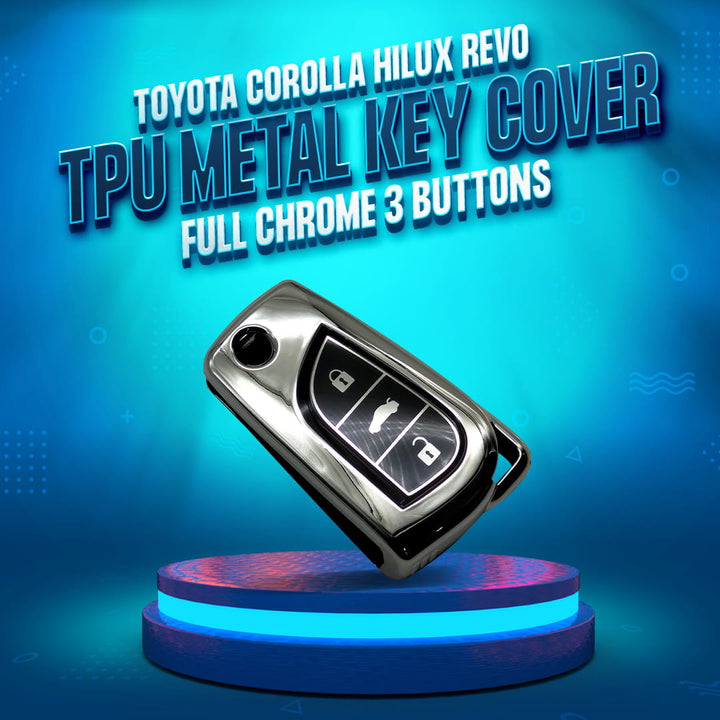 Toyota Corolla Hilux Revo/Rocco Tpu Metal Key Cover Full Chrome 3 Buttons