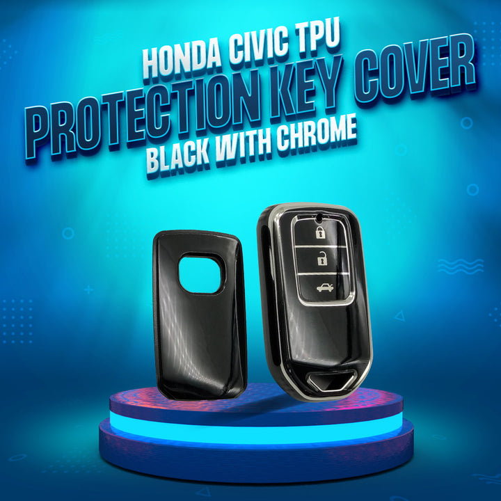 Honda Civic TPU Protection Key Cover Black With Chrome 3 Buttons - Model 2016-2021