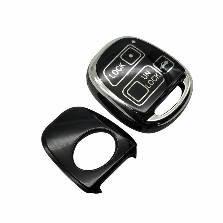 Toyota Corolla TPU Plastic Protection Key Cover Black With Chrome 3 Buttons - Model 2006-2008