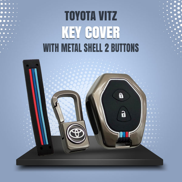 Toyota Vitz Key Cover With Metal Shell 2 Buttons - Model 2014-2019