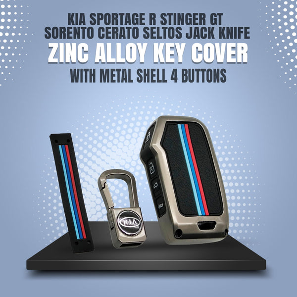 Kia Sportage R Stinger GT Sorento Cerato Seltos Jack Knife Zinc Alloy Key Cover With Metal Shell 4 Buttons