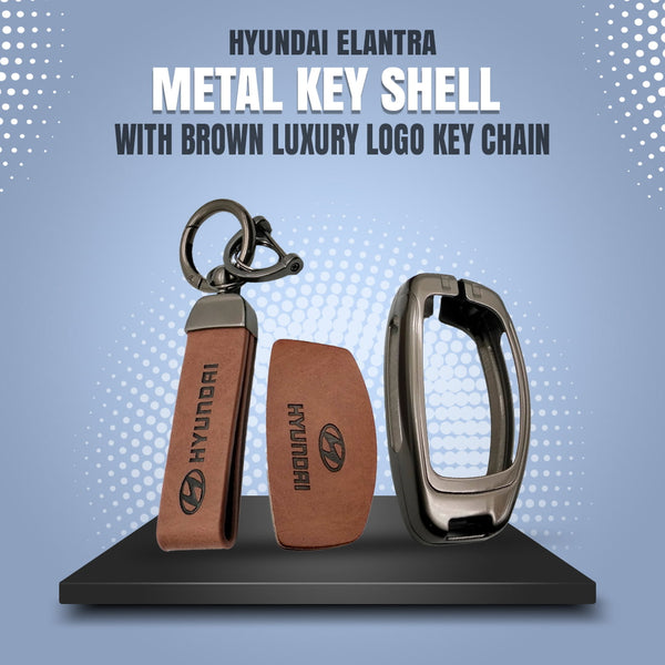 Hyundai Elantra Metal Key Shell With Brown Luxury Logo Key Chain