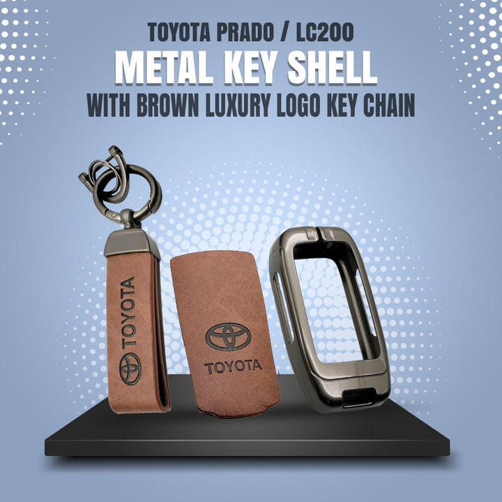Toyota Prado / LC200 Metal Key Shell with Brown Luxury Logo Key Chain - Model 2009 - 2021