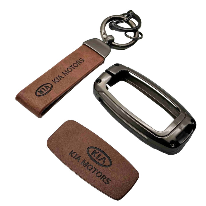 Kia Sportage Metal Key Shell with Brown Luxury Logo Key Chain