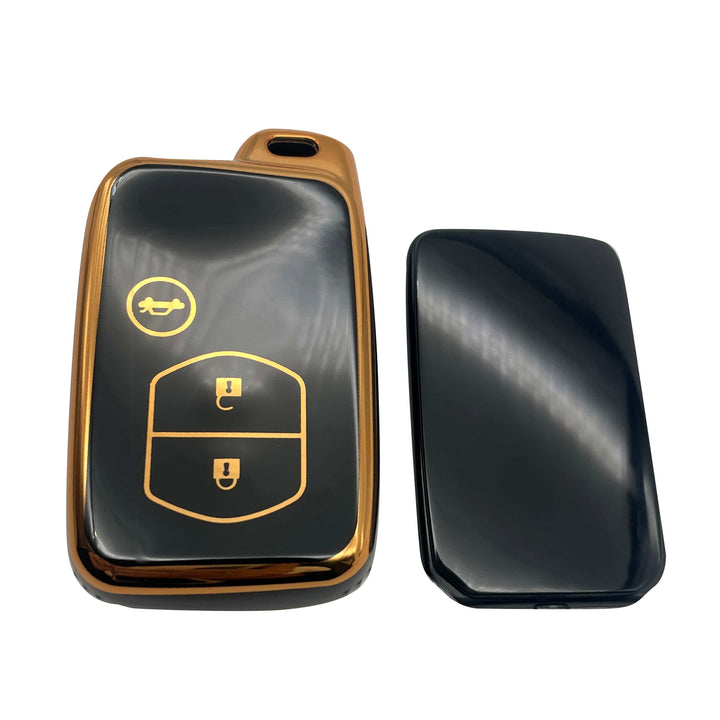 Toyota Prado / LC200 TPU Plastic Protection Key Cover Black With Golden 3 Buttons - Model 2009 - 2021