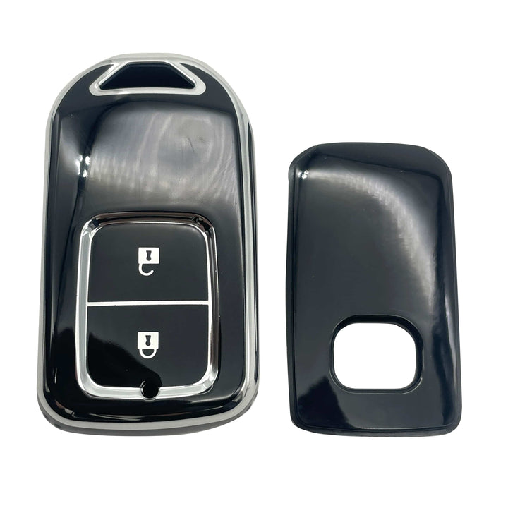 Honda Vezel TPU Plastic Protection Key Cover Black With Chrome 2 Buttons - 2013 - 2022