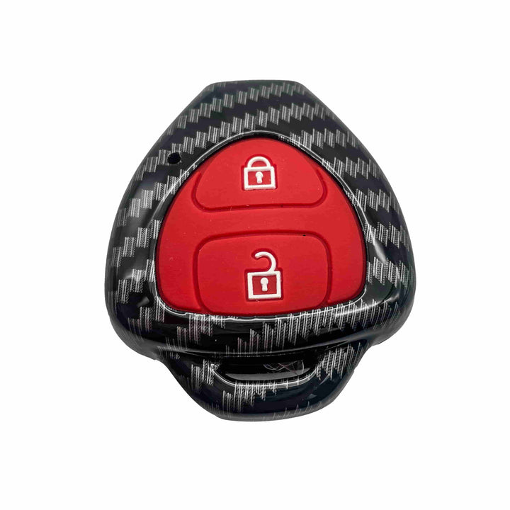 Toyota Vitz Plastic Protection Key Cover Carbon Fiber With Red PVC 2 Buttons - Model 2014-2019
