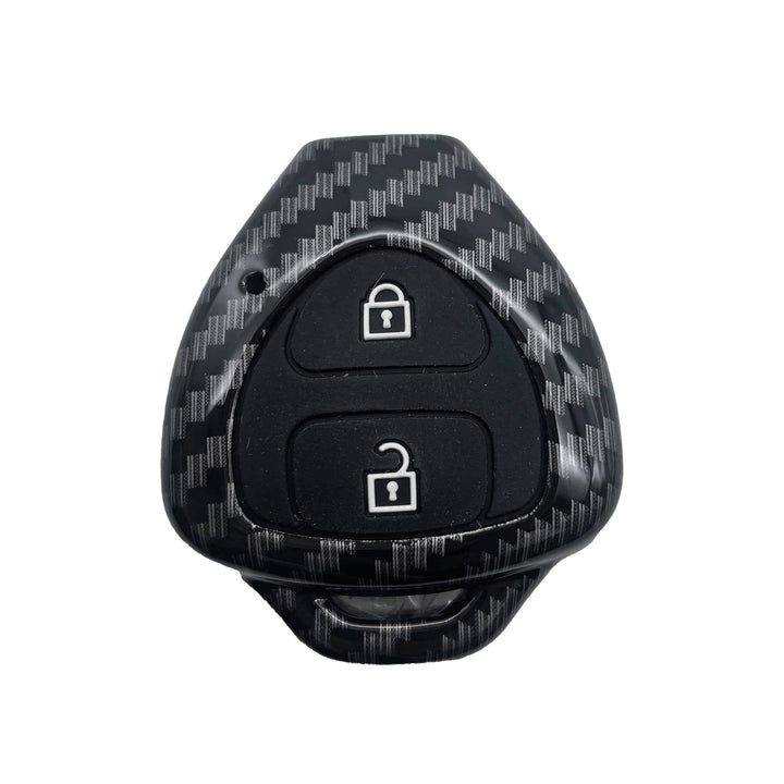 Toyota Vitz Plastic Protection Key Cover Carbon Fiber With Black PVC 2 Buttons - Model 2014-2019