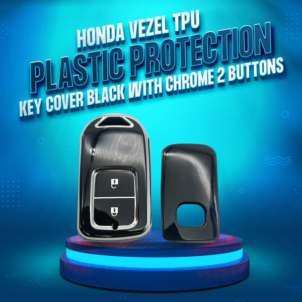 Honda Vezel TPU Plastic Protection Key Cover Black With Chrome 2 Buttons - 2013 - 2022