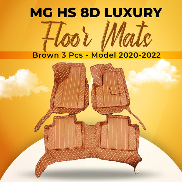 MG HS 8D Luxury Floor Mats Brown 3 Pcs - Model 2020-2022