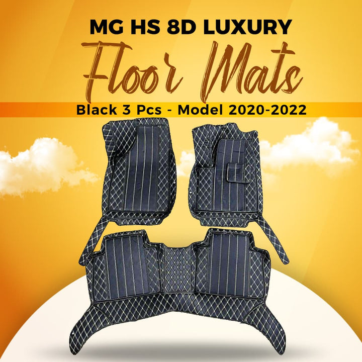MG HS 8D Luxury Floor Mats Black 3 Pcs - Model 2020-2022