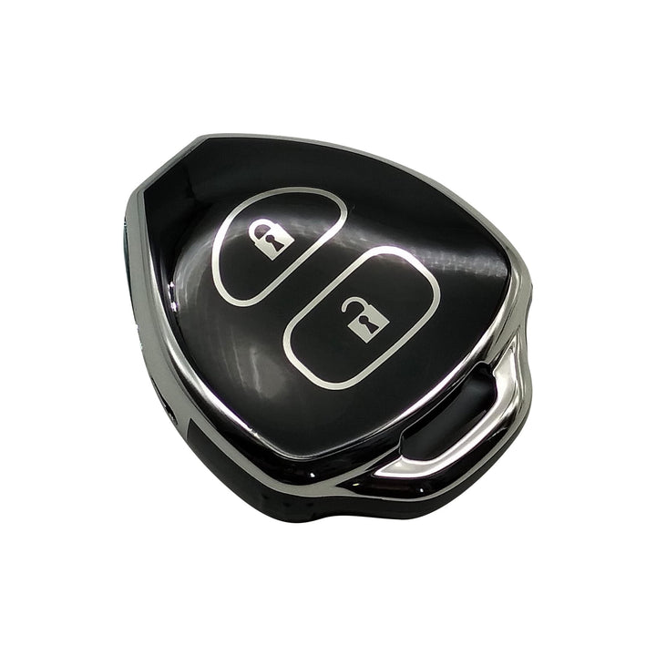 Toyota Corolla Axio TPU Plastic Protection Key Cover Black With Chrome 2 Buttons - Model 2006-2012