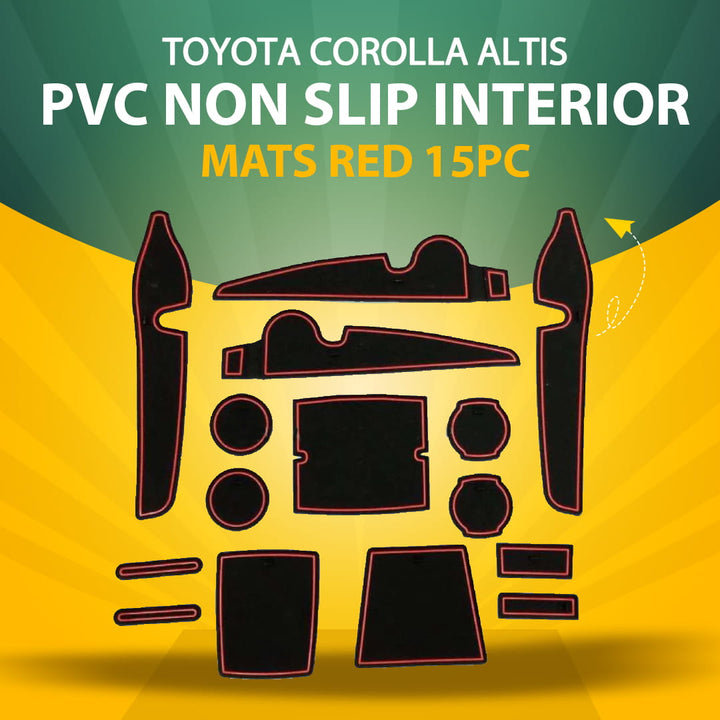 Toyota Corolla Altis PVC Non Slip Interior Mats Red 15PC - Model 2019-2022
