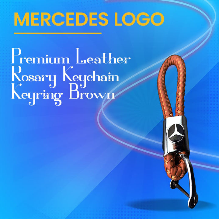 Mercedes Premium Leather Rosary Keychain Keyring - Brown