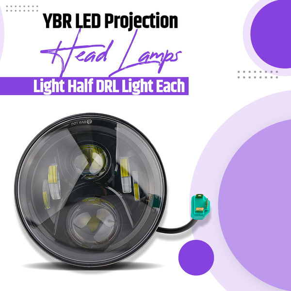 YBR LED Projection Head Lamps Light Half DRL Light Each