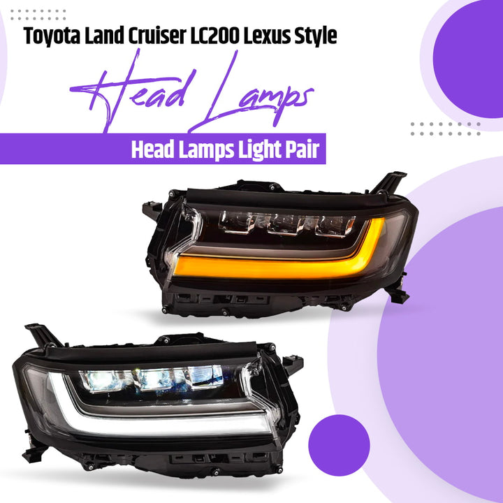Toyota Land Cruiser LC200 Lexus Style Head Lamps Light Pair - Model 2015-2021