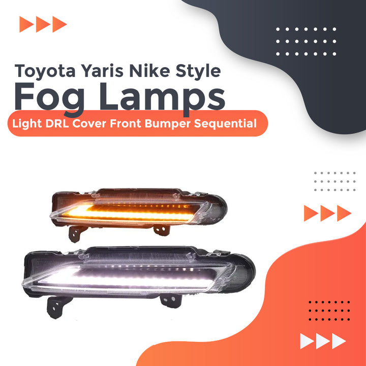 Toyota Yaris Nike Style Front Bumper Sequential Fog Lamp Light DRL Cover - Model 2020-2021