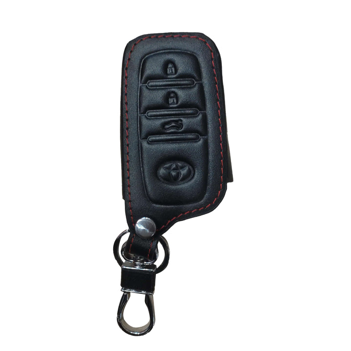 Toyota Hilux Revo/Rocco Push Start Leather Key Cover 3 Button with Key Chain Ring Black