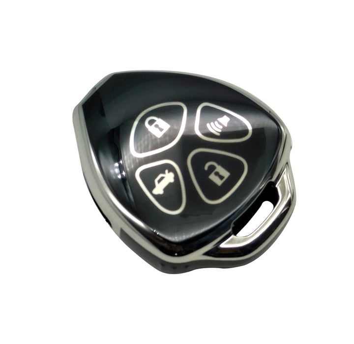 Toyota Corolla TPU Plastic Protection Key Cover Black With Chrome 4 Buttons - Model 2009-2014