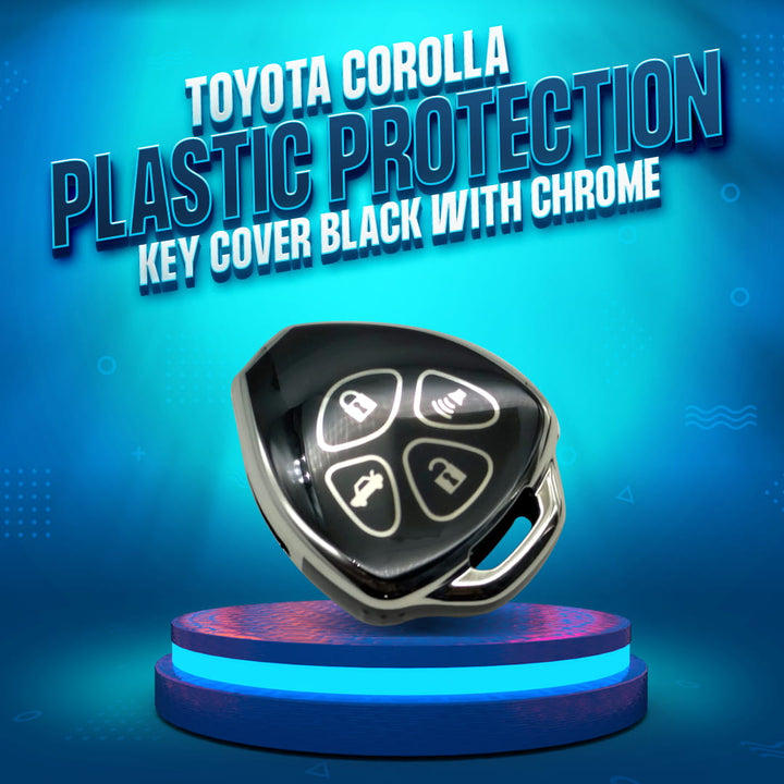 Toyota Corolla TPU Plastic Protection Key Cover Black With Chrome 4 Buttons - Model 2009-2014