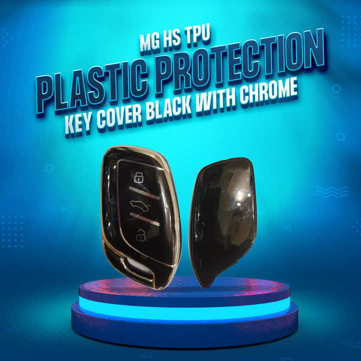 MG HS TPU Plastic Protection Key Cover Black With Chrome 3 Buttons - Model 2020-2021