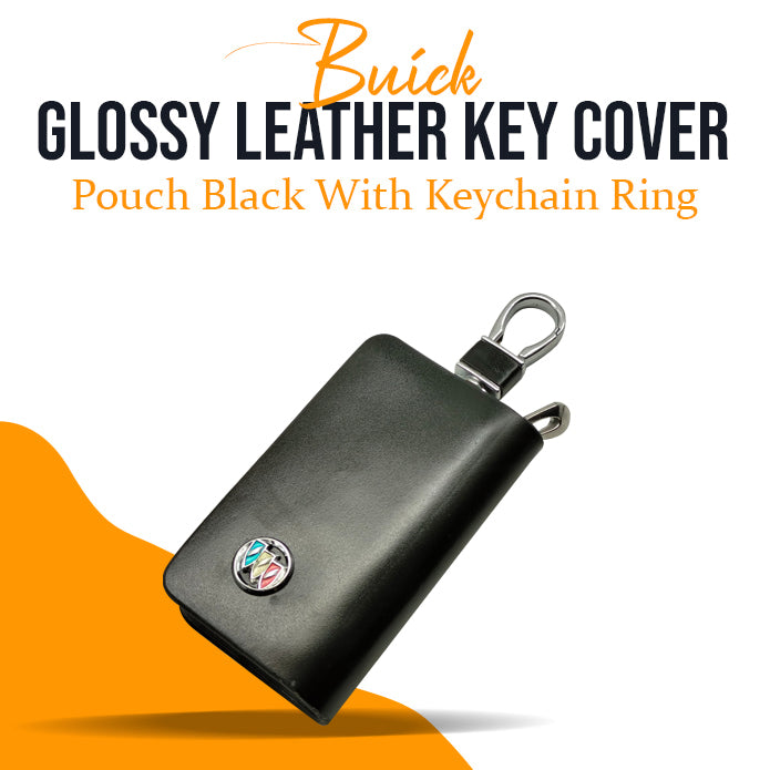 Buick Glossy Leather Key Cover Pouch Black With Keychain Ring