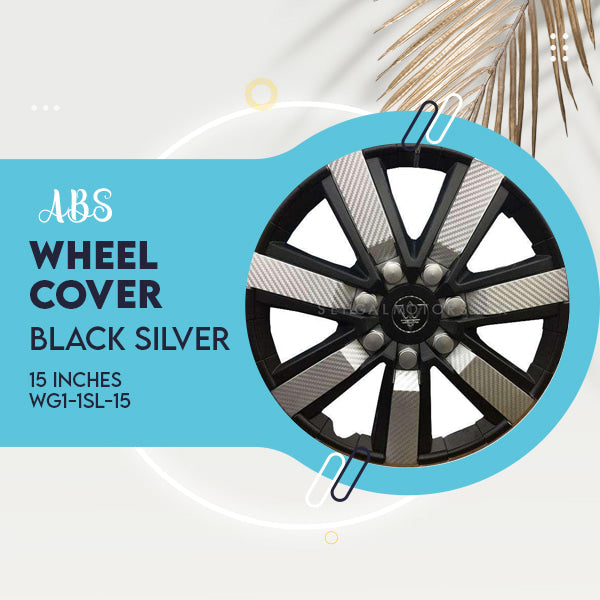 Wheel Cover ABS Black Silver 15 Inches - WG1-1SL-15