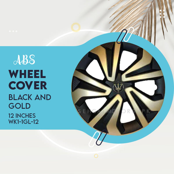 Wheel Cups / Wheel Covers ABS Black And Gold 12 Inches WK1-1GL-12