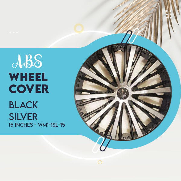 Wheel Cover ABS Black Silver 15 Inches - WM1-1SL-15