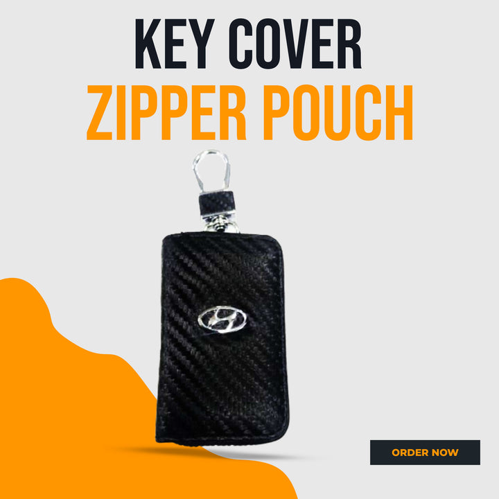 Hyundai Zipper Key Cover Pouch Carbon Fiber with Keychain Ring