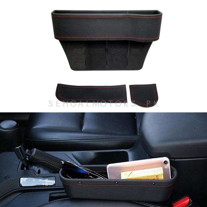 Seat Gap Filler Leather Red Stitch with Cup Holder Black -Each