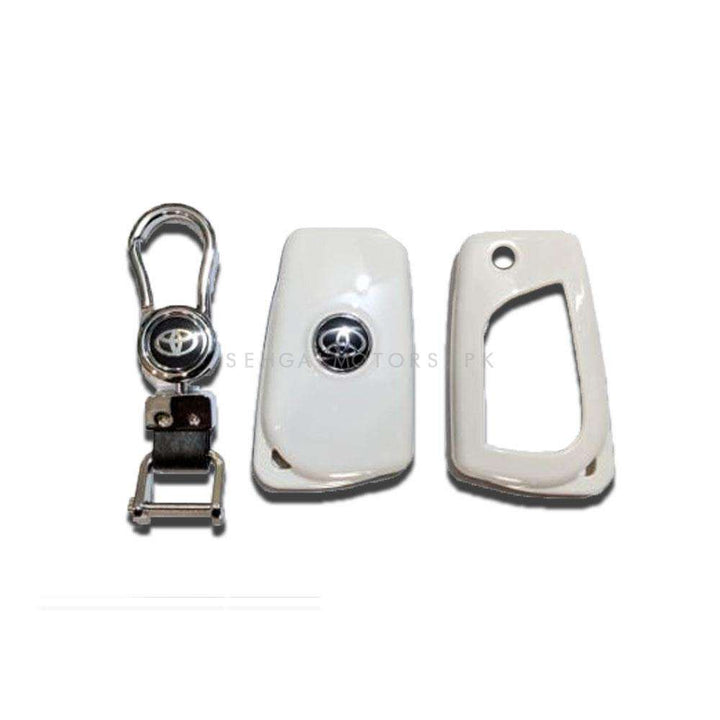 Toyota Corolla Replacement Key Shell Case Cover With Toyota Logo White - Model 2017-2021