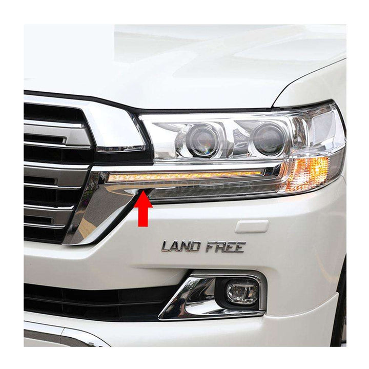 Toyota Land Cruiser LED Headlight Strip Chrome ABS Daytime Running Light Pair - Model 2015-2021