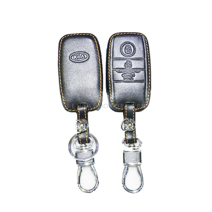 KIA Sportage Leather Key Cover 3 Button with Key Chain Ring Black Mix Stitch - Model 2020-2021