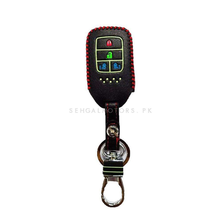 Honda Civic Leather Key Cover 4 Button Glow In Dark With Keychain Keyring - Model 2017 -2021
