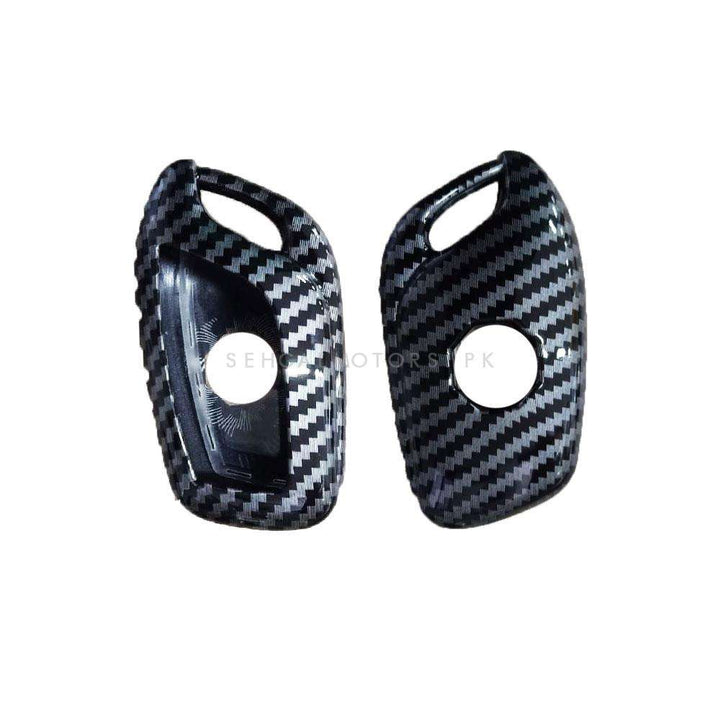 MG HS Plastic Protection Key Cover Carbon Fiber With Black 3 Buttons - Model 2020-2021