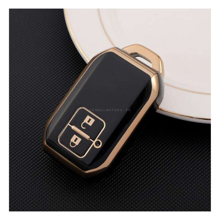 Suzuki Swift TPU Plastic Protection Key Cover Black With Golden 2 Buttons - Model 2022-2023