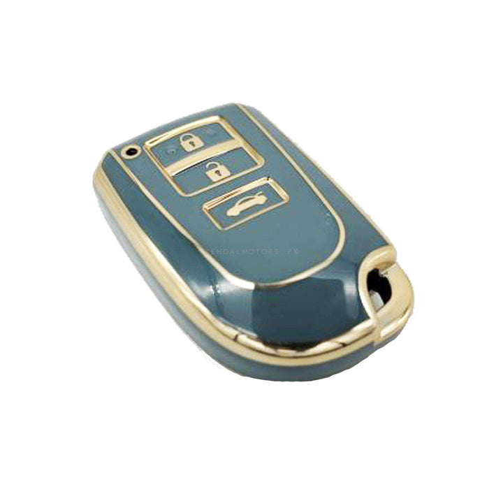 Toyota Yaris TPU Plastic Protection Key Cover Black With Golden 3 Buttons - Model 2020-2022