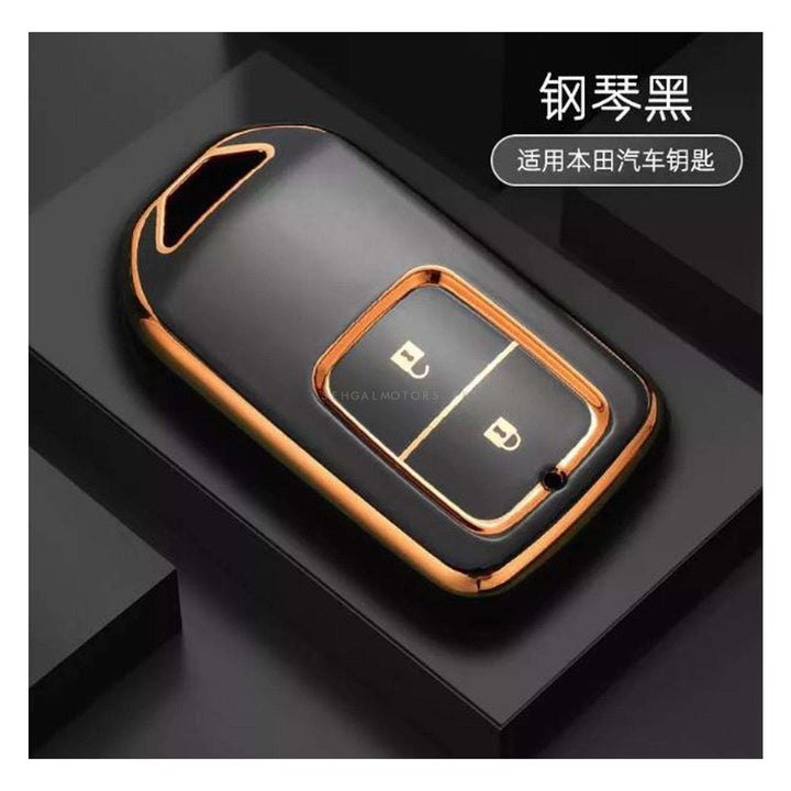 Honda Vezel Key Cover Black TPU Plastic Protection Black With Golden 2 Button - 2013 - 2022