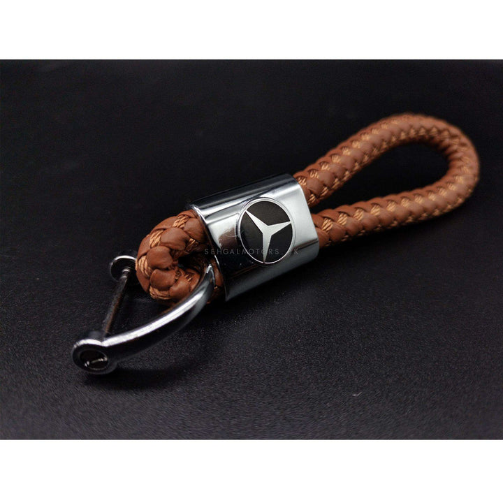 Mercedes Premium Leather Rosary Keychain Keyring - Brown